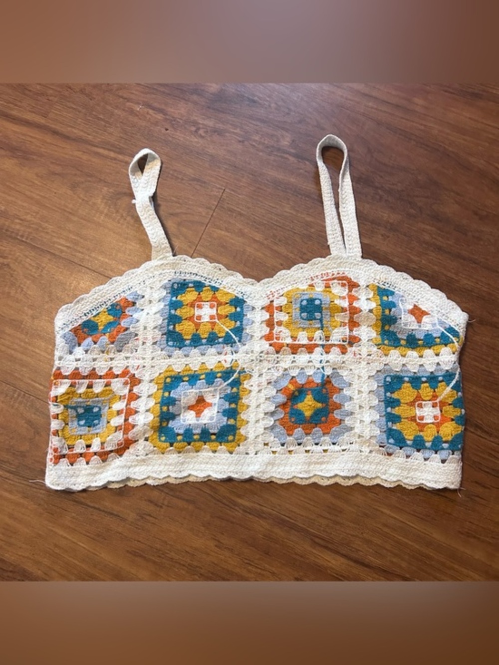 Rebellion Cream Crochet Bralette with Teal, Mustard & Orange Accents